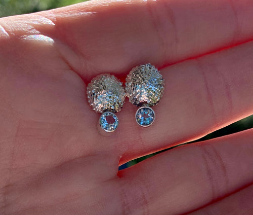 Sea Urchin Aquamarine Stud Earrings