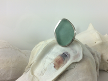 Deep Aqua Blue Sea Glass Ring