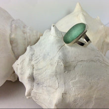 Deep Aqua Blue Chunky Oval Sea Glass Ring