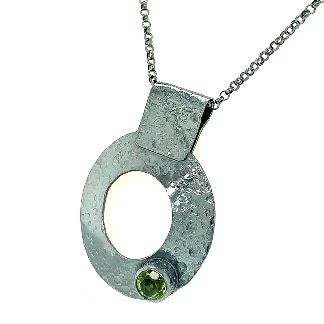 Peridot Moon Halo Sterling Silver Necklace