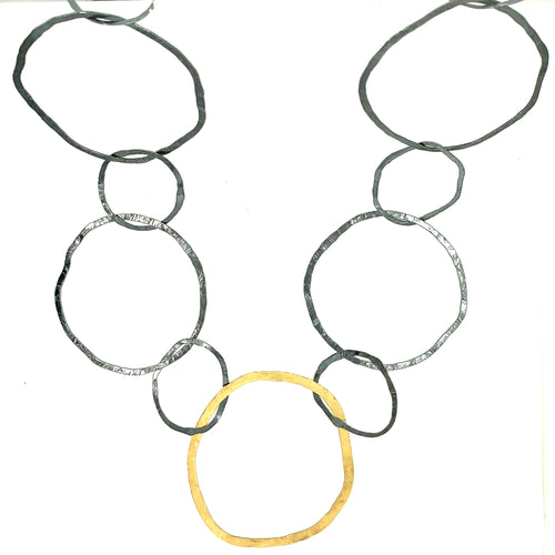 Hammered Silver and Gold Circles Necklace