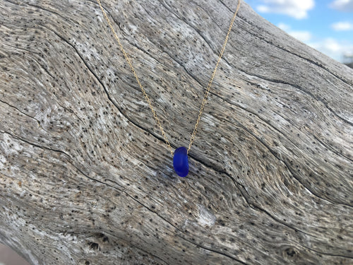 Sea Glass Necklace in Solid 14K Gold