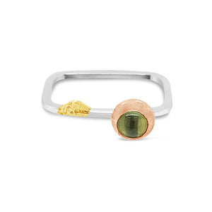 Peridot and Gold Square Silver Ring