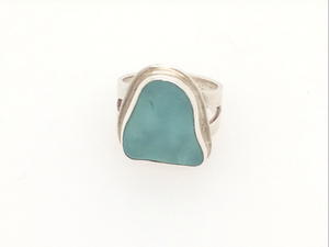 Deep Aqua Blue Sea Glass Ring