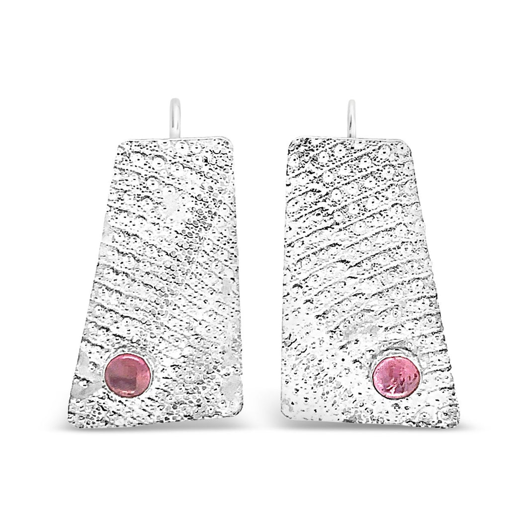 Sea Urchin Sterling Silver Earrings with Pink Tourmaline