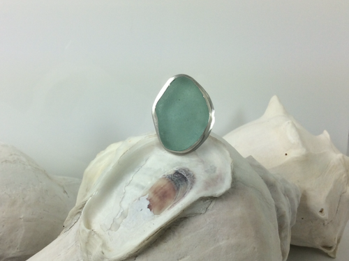 Deep Aqua Blue Sea Glass Ring