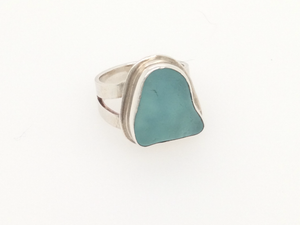 Deep Aqua Blue Sea Glass Ring
