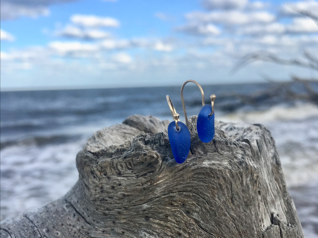 Sea Glass Hook Earrings in 14K Gold