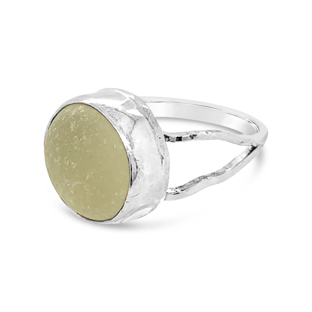 Champagne White Sea Glass Double Band Square Ring