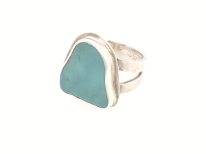 Deep Aqua Blue Sea Glass Ring