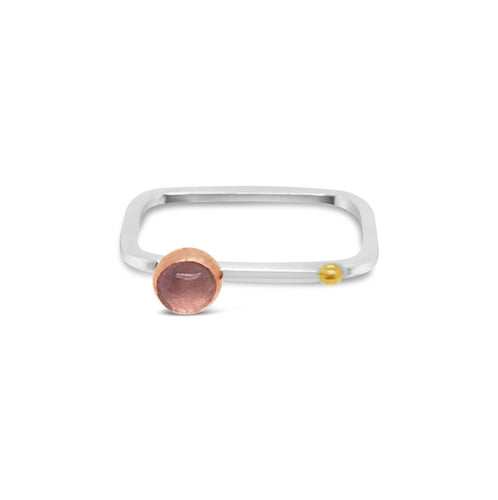 Coral Pink Tourmaline and Gold Square Silver Ring