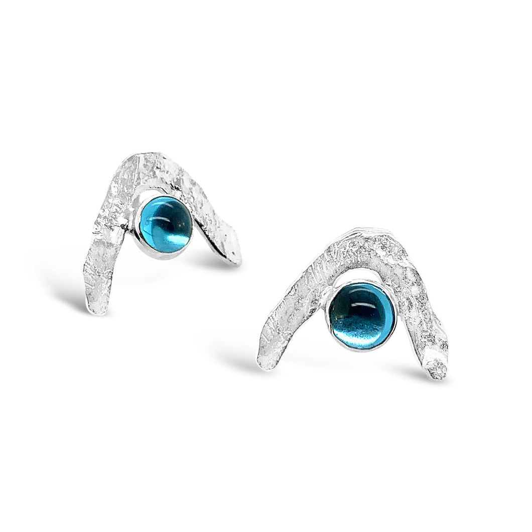 Boomerang Wave Earrings in Swiss Blue Topaz