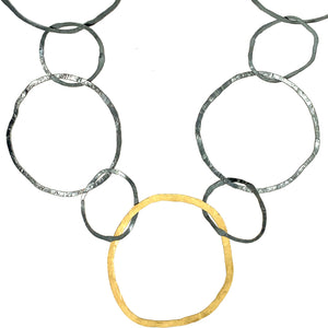 Hammered Silver and Gold Circles Necklace