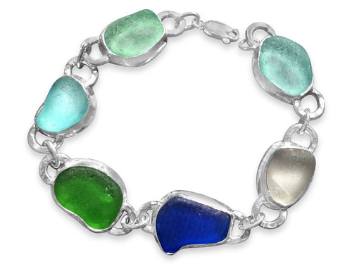 Sea Glass Sterling and Fine Silver Bracelet