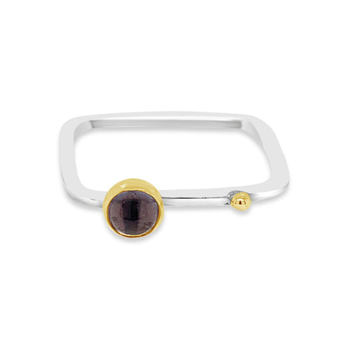 Iolite and Gold Square Silver Ring